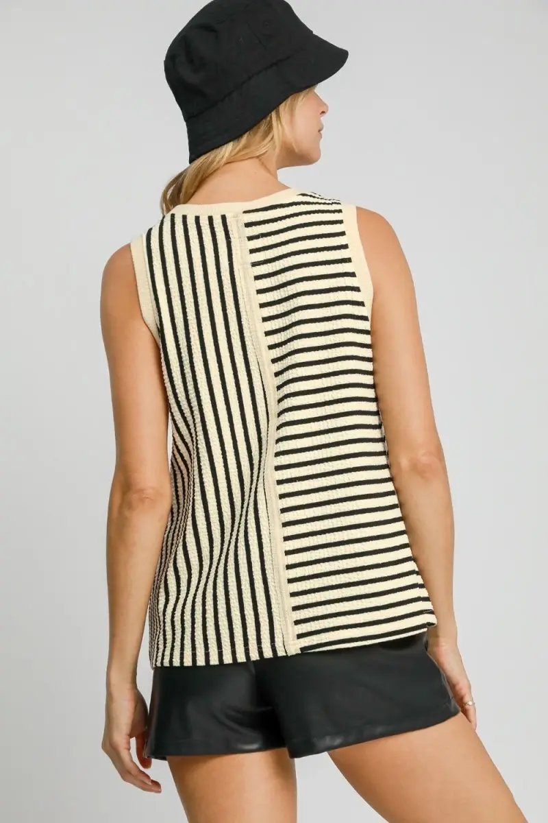 Umgee Round Neck Texture Striped Tank Top for Women - Love Salve